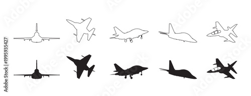 Alenia Aermacchi M-346 Master, Alenia Aermacchi M-346 Master Vector, Pilot, Airplane Vector, Jet. Set airplane icon. Aircrafts flat style vector illustration.
