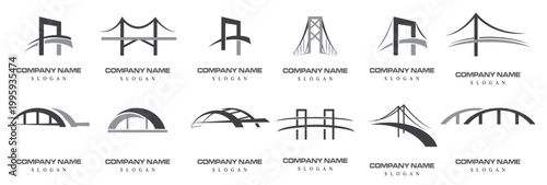  Bridge Logo Template vector icon illustration design. Set of Bridge logo design, Creative Bridge logo design concept template, symbols icons, vector illustration.