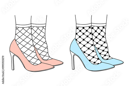 Elegant shoes with vintage fishnet socks stylish retro fashion outfit set