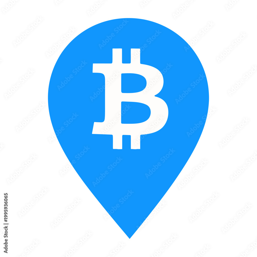 Obraz premium Vector graphic of a blue location pin with a white bitcoin symbol