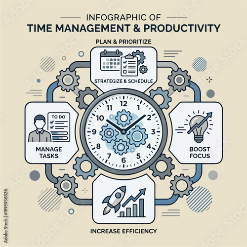 Infographic of Time Management and Productivity Strategies.