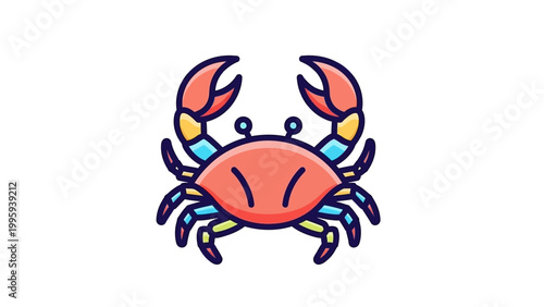 Colorful Cartoon Crab Illustration Front View.