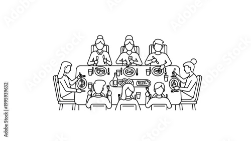 Photos Group of People Sitting Around Table.