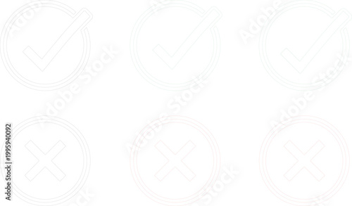 Circle Check Mark and Cross Mark Icon Set with Tick and X Symbols in Various Styles for UI, Apps, and Web Design Elements