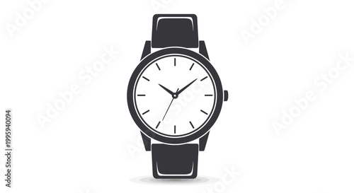 Black leather watch with white face.