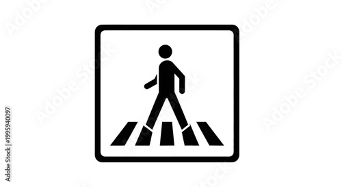 Black pedestrian crossing sign icon.