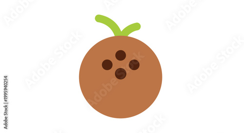 Brown cocoa bean with green leaves.