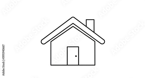 Simple Outline Drawing of a House with Chimney.