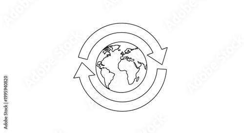 Earth Globe with Circular Arrows Around.