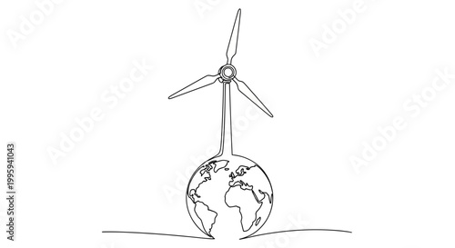 Wind turbine on the globe earth.