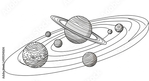 Solar System Planets Orbits Astronomical Illustration.