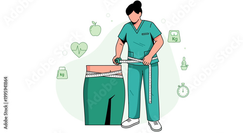 Dietitian measuring waist circumference of patient for weight loss and healthy lifestyle