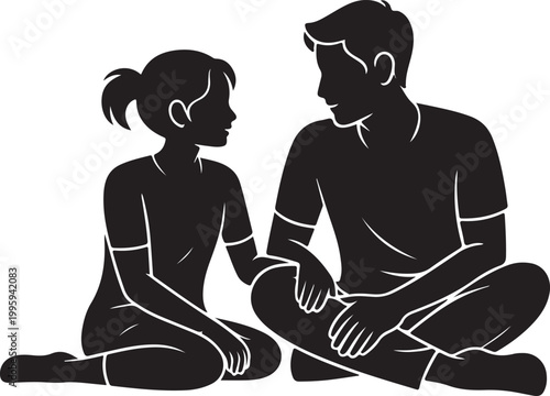 Silhouette of cousins sitting together and talking, calm bonding moment