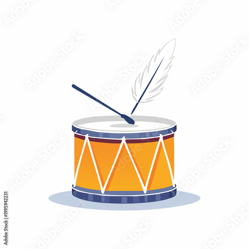Drum with Feather and Drumstick