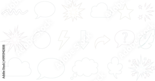 Comic Speech Bubble and Expression Icon Set with Lightning, Arrow, Star, Cloud, and Explosion Elements for Fun Graphic Designs