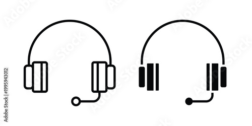 Headset icon design. Editable silhouette and Thin Stroke outlined icons pack
