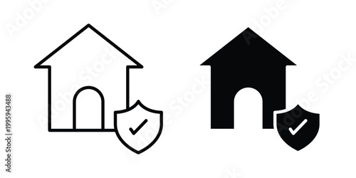 Home insurance icon design. Editable silhouette and Thin Stroke outlined icons pack