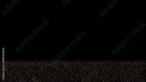 Golden grain particles falling like a shimmering waterfall, top-to-bottom transition effect on black background. Luxurious, dynamic, seamless loop for elegant visuals.