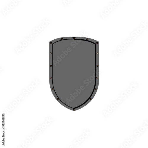 Shiny 3d silver metal shield icon isolated on white background as a secure steel protection symbol for safety and antivirus guard design