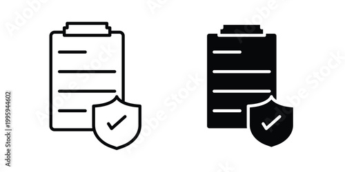 Insurance policy icon design. Editable silhouette and Thin Stroke outlined icons pack