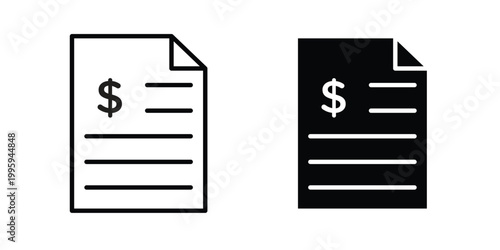 Invoice icon design. Editable silhouette and Thin Stroke outlined icons pack