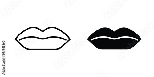 Lips icon design. Editable silhouette and Thin Stroke outlined icons pack