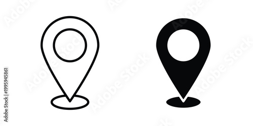 Location icon design. Editable silhouette and Thin Stroke outlined icons pack