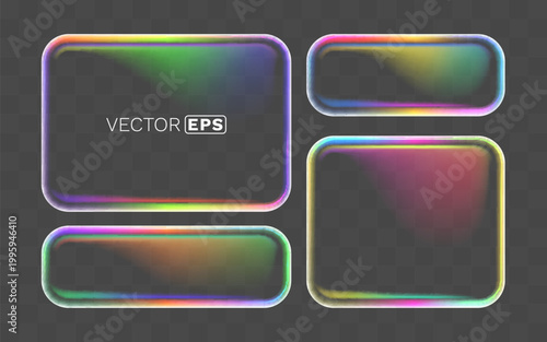 Realistic glass frames and buttons set on a transparent background. Perfect for UIUX design and web elements.