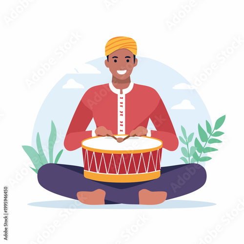 Man Playing Drum with Sticks
