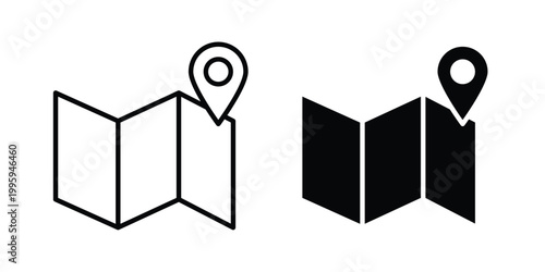 Map icon design. Editable silhouette and Thin Stroke outlined icons pack