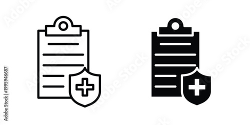 Medical insurance icon design. Editable silhouette and Thin Stroke outlined icons pack