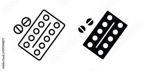 Medicine icon design. Editable silhouette and Thin Stroke outlined icons pack