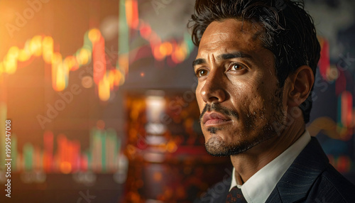 Serious portrait of businessman visualizing rising oil prices and inflation