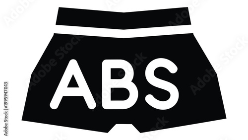 Icon of abdominal muscles exercise or fitness shorts with abs text label, vector illustration for gym workout and training programs