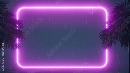 Neon frame light glow rectangle rain night 4k