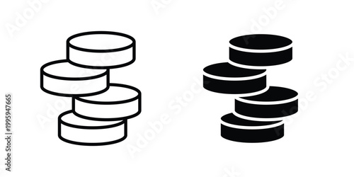 Money coin icon design. Editable silhouette and Thin Stroke outlined icons pack
