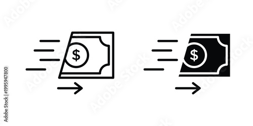 Money Transfer icon design. Editable silhouette and Thin Stroke outlined icons pack