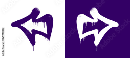 Keep the movement going with this directional arrow icon. This purple and white piece uses a fast-paced hand style graffiti tag to show the way with dynamic spray paint drips.