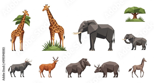 Collection of African Wildlife Animals in Geometric Style.