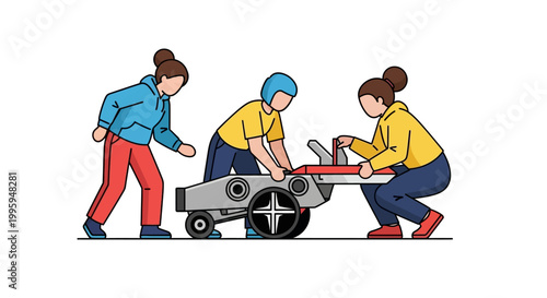 Teamwork and Collaboration - People Assembling a Robotic Machine.