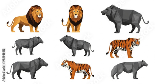 Collection of Majestic Wild Animals in a Graphic Illustration.