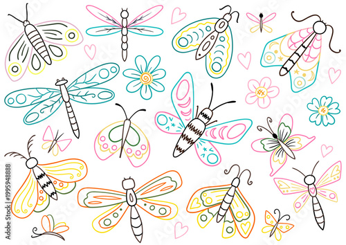 Set of cute butterflies in soft pink and blue tones with decorative wings and small hearts. Perfect for children's textiles, children's products.jpg