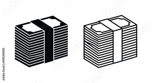 stacks of money bundles depicted in black and white silhouette
