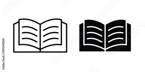 open book icon design. Editable silhouette and Thin Stroke outlined icons pack