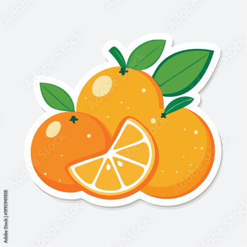 Illustration of Fresh Oranges with Leaves