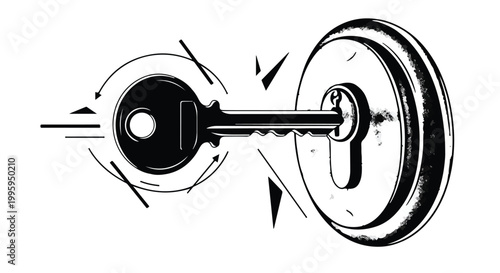 Abstract illustration of a key entering a keyhole, symbolizing access and solutions.