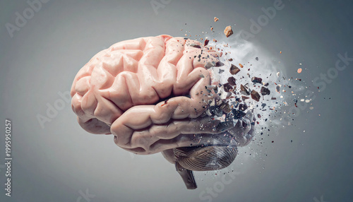 Abstract representation of a human brain with fragmented fading memories