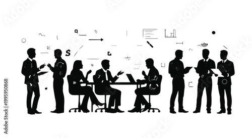 Diverse professionals collaborate and brainstorm in a modern office setting, discussing ideas and planning strategies.