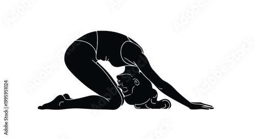 Graceful silhouette of a woman in a deep yoga pose, embodying flexibility and strength.