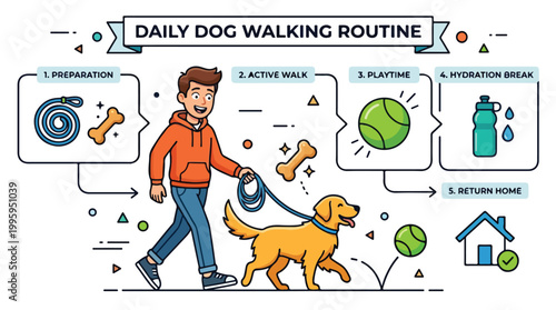 Man Walking Golden Retriever Dog.